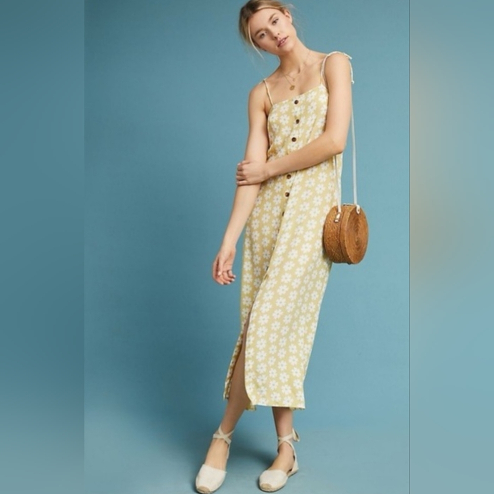 Faithfull The Brand Arrieta Daisy Floral Button-Down Green Slip Dress